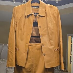 Lord & Taylor Tan Leather Jacket and Skirt